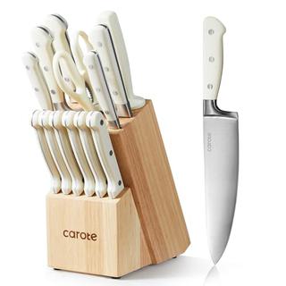 CAROTE 14 Pieces Knife Set with Wooden Block Stainless Steel