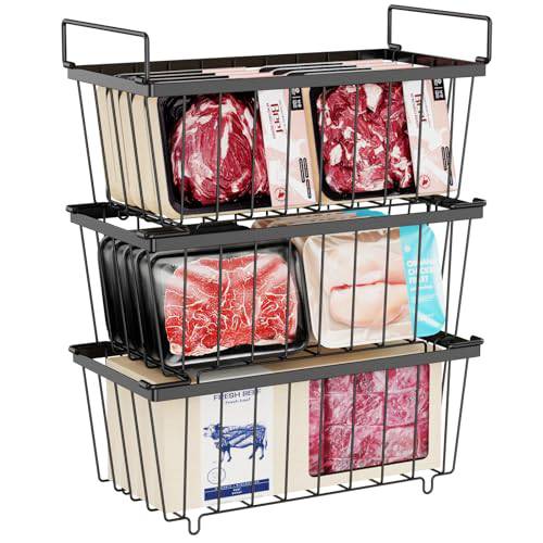 iSPECLE Chest Freezer Basket - 3 Pack Stackable Freezer Bins for Most 5  Cu.FT Chest Freezer Sort Frozen Meats Fishes Pies Deep Freezer Organizer  Bins with Handles Add Space Easy to Reach