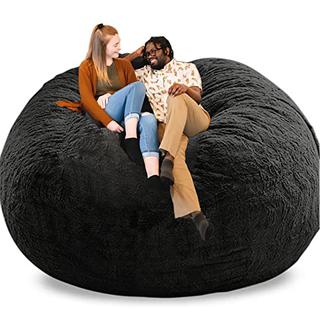 Giant Bean Bag Cover, Soft Velvet Bean Bag Chairs for Adults (Cover ONLY,  NO Filler) 7ft Dark Grey Big Bean Bag Bed Oversized Lazy Couch