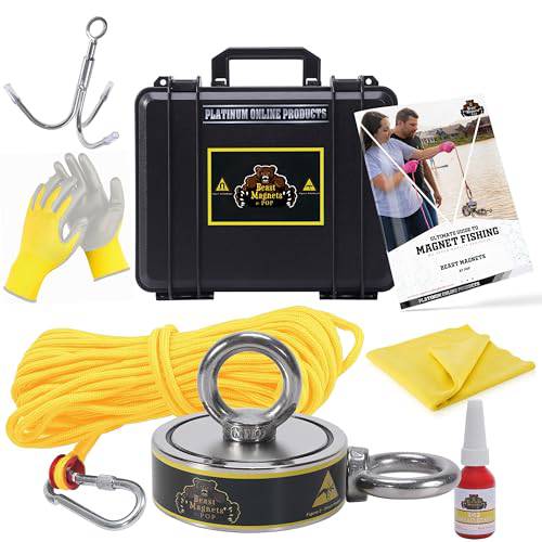 1320LB's Complete Magnet Fishing Kit, Double Sided Fishing Magnet Kit with  Case, Includes Strong Neodymium N52 Magnet Durable 65ft Rope Carabiner  Gloves Grappling Hook & Carry Case Auction